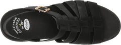 Dr. Scholl's Check It Out Black Smooth Ankle Strap Open Toe Wedge Heel Sandals