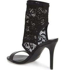 Charles David Remote Black Lace Pull On Open Toe Wrapped Heeled Fabric Pumps