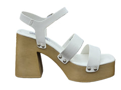 Steve Madden Gain White Fashion Ankle Strap Platform Block High Heeled Sandals
