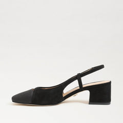 Sam Edelman Tarra Black Suede Almond Toe Block Heel Slingback Heeled Sandals