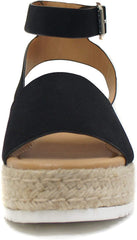 Soda Topics Black Nubuck Espadrille Ankle Strap Studded Platform Sandals