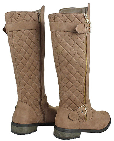 Forever Link Mango-23 Taupe Nubuck Knee High Riding Dress Boot