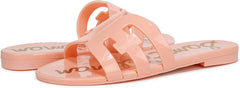 Sam Edelman Bay Pink Rosette Round Open Toe Slip On Leather Strap Slide Sandals