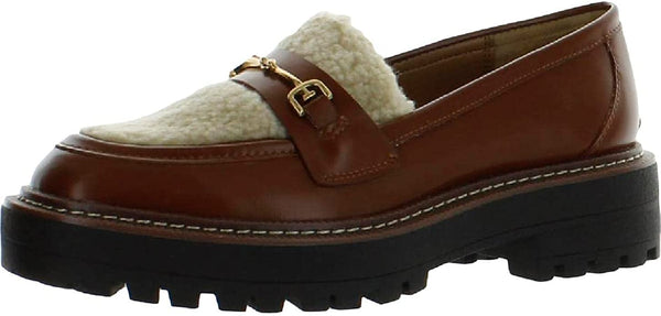 Sam Edelman Laurs Mocha Leather Rounded Toe Slip On Chunky Heel Classic Loafers
