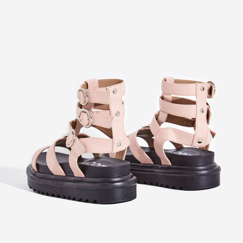 Lemonade Gladys Pink Gladiator Cushioned Open Toe Platform Sandals