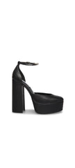 Steve Madden Bangle Black Leather Ankle Strap Super High Platform Pump Sandals