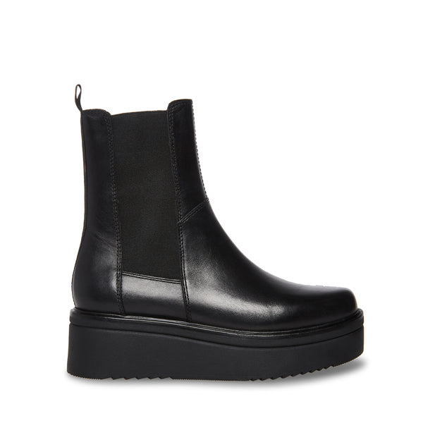 Steve Madden Clarisa Black Leather Platform Wedge Pull On Retro Chelsea Booties