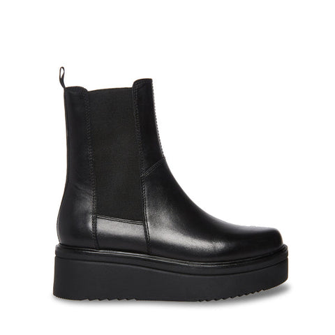 Steve Madden Clarisa Black Leather Platform Wedge Pull On Retro Chelsea Booties