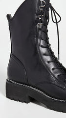 Sam Edelman Lenley Black Leather Chunky Heel Combat Lace Up Mid-Calf Boots