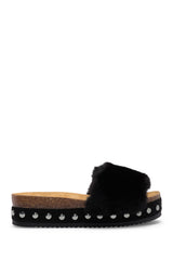 LFL by Lust for Life LL-Prism Black Furry Platform Slide Sandals