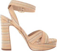 Sam Edelman Kayna Natural Raffia Ankle Strap Square Open Toe Block Heeled Sandal