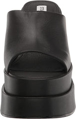 Steve Madden Cagey Black Leather Open Toe Slip On High Platform Retro Sandal