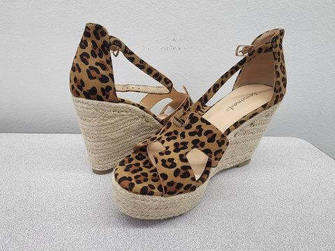 Lemonade Kayson Leopard Unique Double Vamp Platform Wedge Espadrille Sandals