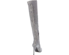 Nine West Tacy2 Pewter Zip Closure Leather Over The Knee Stiletto Heeled Boots