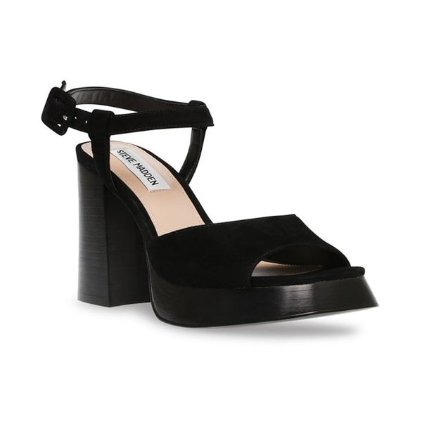 Steve Madden Inclusive Platform Ankle Strap Heeled Sandals Black Suede