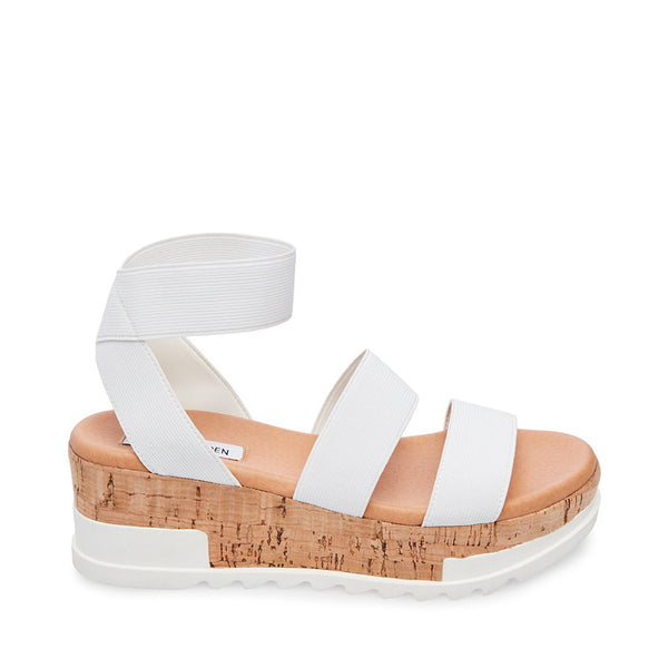 Steve Madden Bandi White Cork-Wrapped Textile Ankle Strap Platform Wedge Sandal