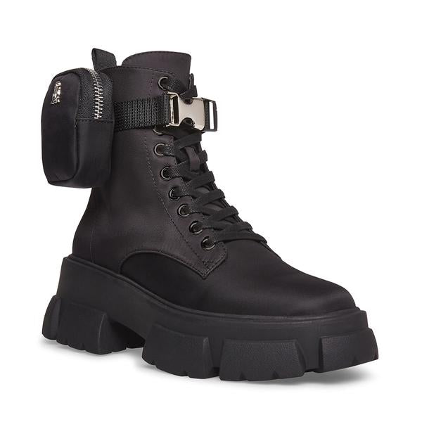 Steve Madden Thora-P Pouch Extra-Chunky Platform Ankle Combat Boots Black