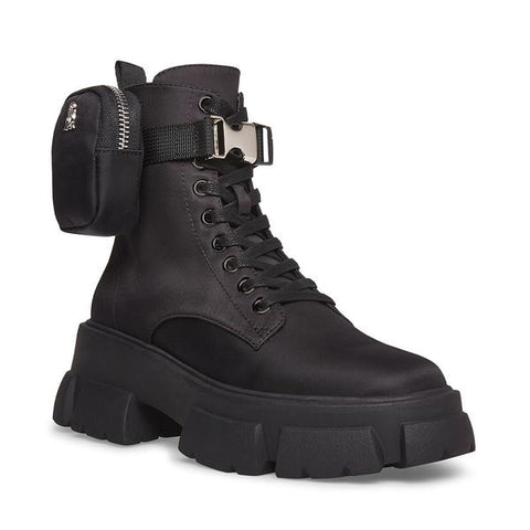 Steve Madden Thora-P Pouch Extra-Chunky Platform Ankle Combat Boots Black