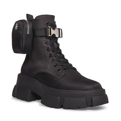 Steve Madden Thora-P Pouch Extra-Chunky Platform Ankle Combat Boots Black