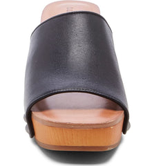 Lucky Brand Fineena Black Leather High Block Heel Clog Slip On Platform Sandals