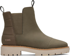 Toms Skylar Olive Pull On Lugged Sole Block Heel Rounded Toe Fashion Ankle Boots