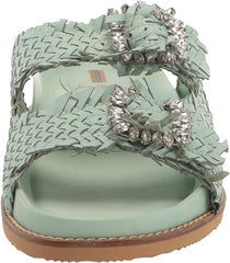 Sam Edelman Oaklyn Mint Woven Leather Buckle Embellished Strap Slides Sandals