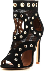 Cape Robbin June-13 Black Grommet Mesh Open Toe Cut-out Sandals Booties Heels