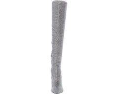 Nine West Tacy2 Pewter Zip Closure Leather Over The Knee Stiletto Heeled Boots