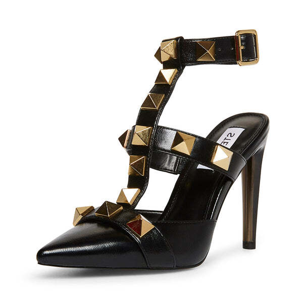 Steve Madden Audra Black Pointed Closed Toe Ankle Strap Detailed Heeled Sandals