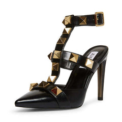 Steve Madden Audra Black Pointed Closed Toe Ankle Strap Detailed Heeled Sandals