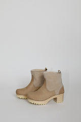 NO6 5" Pull On Shearling Clog Boot on Mid Tread in Bone Suede on White Base 36