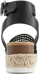 Soda Topics Black Pu Espadrille Platform Ankle Strap Studded Platform Sandals