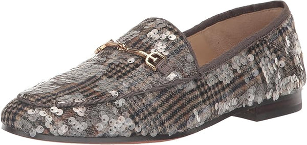 Sam Edelman Loraine Grey Tweed Multi Almond Toe Slip On Heeled Fashion Loafers