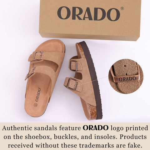 Orado Platform Apricot Suede Sandals Women Soft Cork Footbed Summer Slides