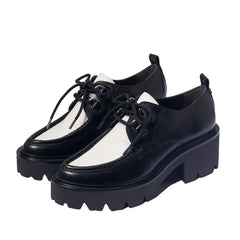Sam Edelman Monna Black/White Leather Chunky Heel Lace Up Almond Toe Loafers