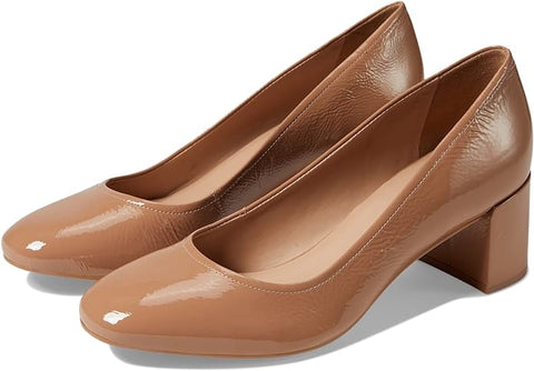 Naturalizer Rebecca Taupe Patent Leather Pointed Toe Block Heeled Slip On Pumps
