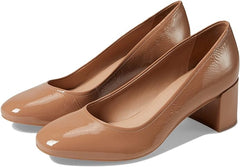 Naturalizer Rebecca Taupe Patent Leather Pointed Toe Block Heeled Slip On Pumps