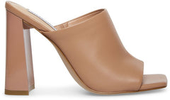Steve Madden Lexia Nude Leather Slip On Squared Open Toe Chunky Heeled Sandals