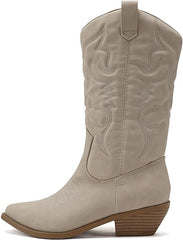 Soda Reno Sand Nubuck Western Cowboy Pointed Toe Knee High Pull On Western Boots