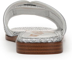 Sam Edelman Irina Silver Raffia Leather Squared Open Toe Flat Wide Slide Sandals