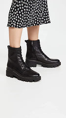 Sam Edelman Garret Black Lace-Up Lug-Sole Rounded Toe Combat Ankle Boots