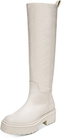 Sam Edelman Larina Ivory Leather Chunky Lug Sole Knee High Riding Boots