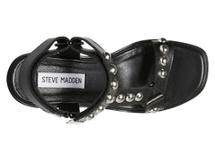 Steve Madden Sonia Black Leather Ankle Strap Squared Open Toe Platform Sandals