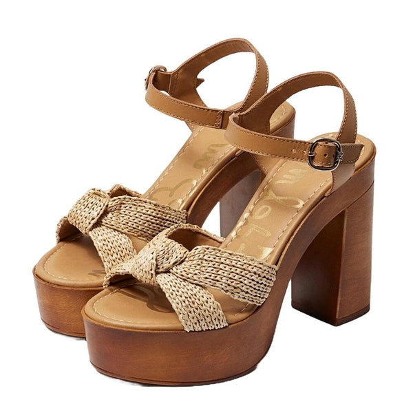 Sam Edelman Trista Tan Open Toe Buckle Strap Knot Detail Platforms Heel Sandals