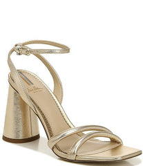 Sam Edelman Kia Gold Squared Open Toe Ankle Strap Block Heeled Sandals