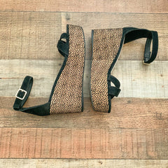 Cecelia New York Bella Black/Leopard Ankle Buckle Strap Platform Wedge Sandals