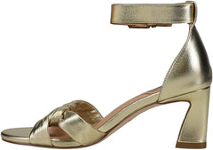 Cole Haan Adella Braid Gold Leather Ankle Strap Open Toe Block Heeled Sandals