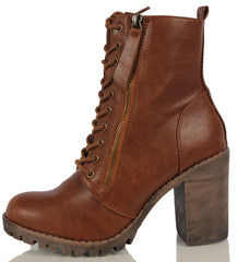 Soda Women's Malia Block Heel Lace Up Lug Sole Combat Boot