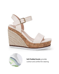 Coutgo Nude Espadrille Wedge Platform Sandals Open Toe Ankle Buckle Strap Casual Sandals