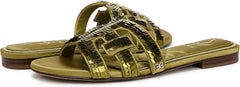 Sam Edelman Bay Greentini Sequin Round Open Toe Slip On Leather Strap Sandals
